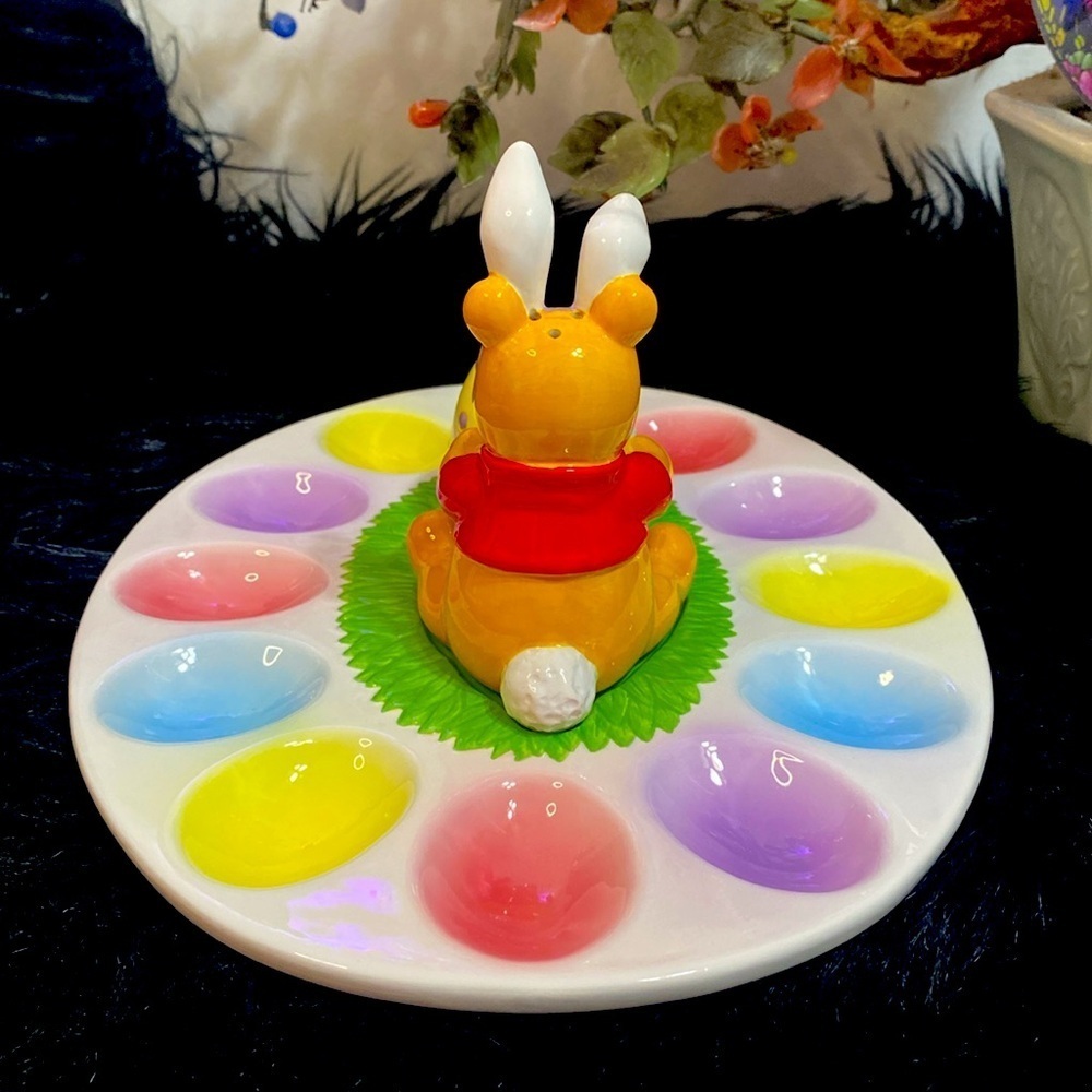 Disney Winnie the Pooh bear Easter basket eggs serving tray dish vintage dish - Picture 7 of 13
